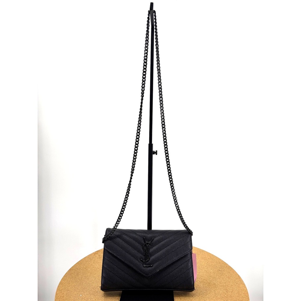Saint Laurent Cassandre Matelasse Chain Wallet Black Grain de Poudre YSL Bag - Picture 4 of 7